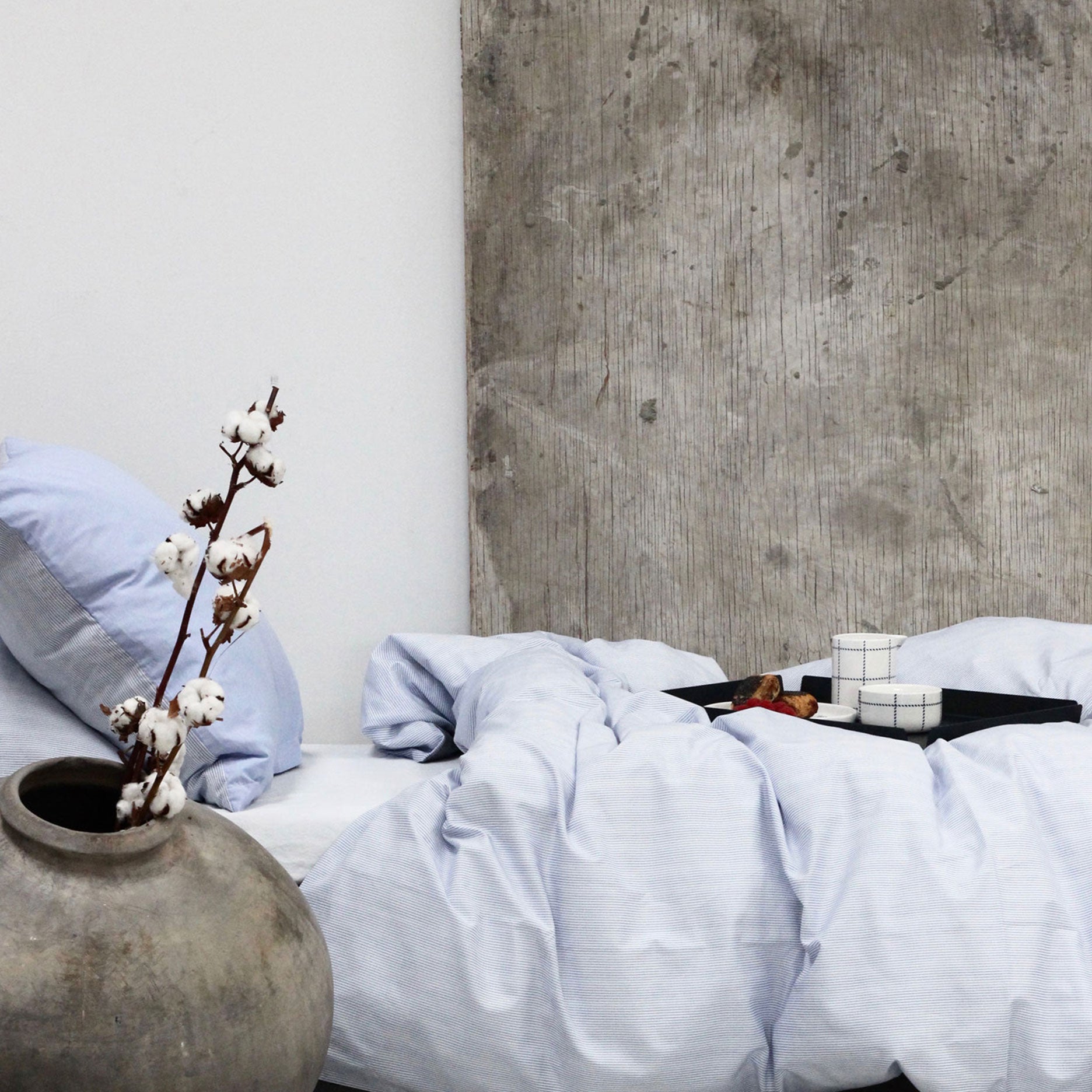 Mini strib sengetøj 140x220 cm blå